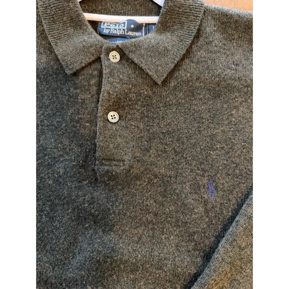 Vintage Polo Ralph Lauren Sweater Mens Large Green Lambswool Knit Collared 90s